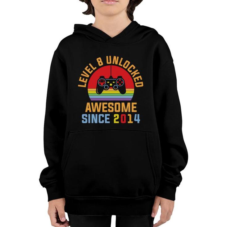 Level 8 Unlocked Awesome Since 2014 And Congratuations 8Th Birthday Youth Hoodie