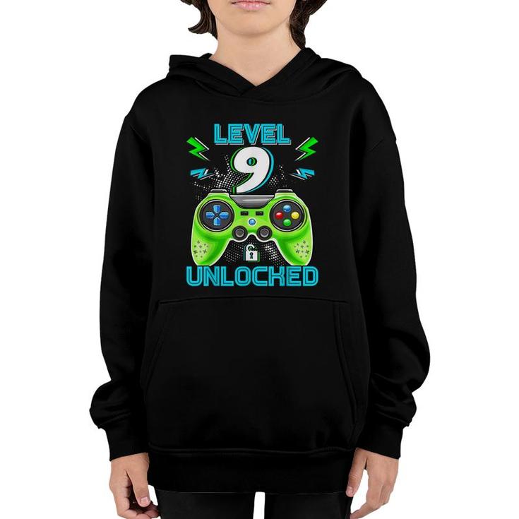 Level 9 Unlocked Birthday Kids 9Th Video Game Nine Years Old  Youth Hoodie