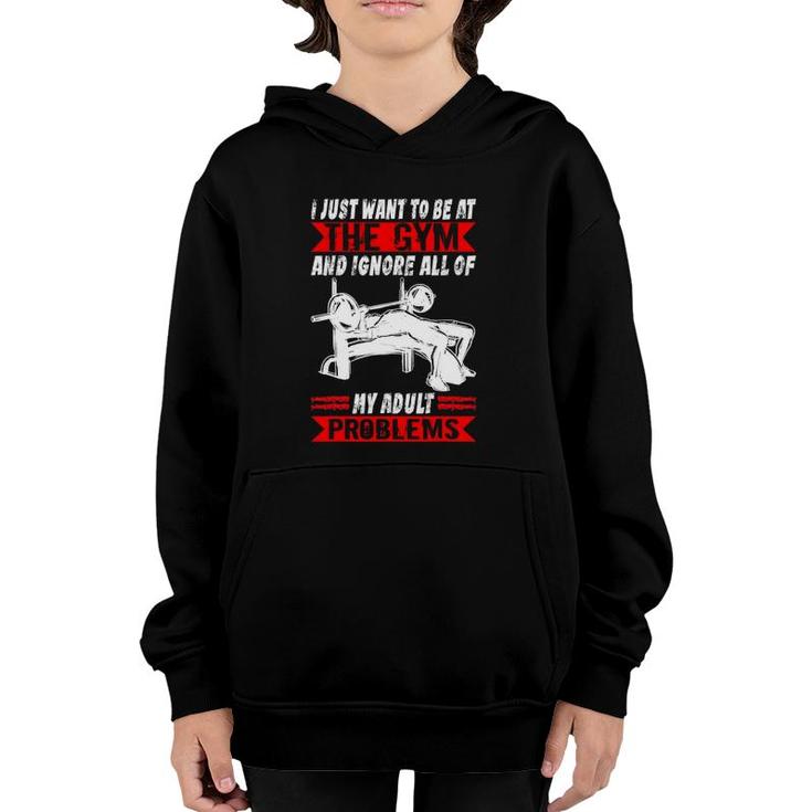 Mens I Just Want To Be At The Gym Muscle Funny Bodybuilding Youth Hoodie