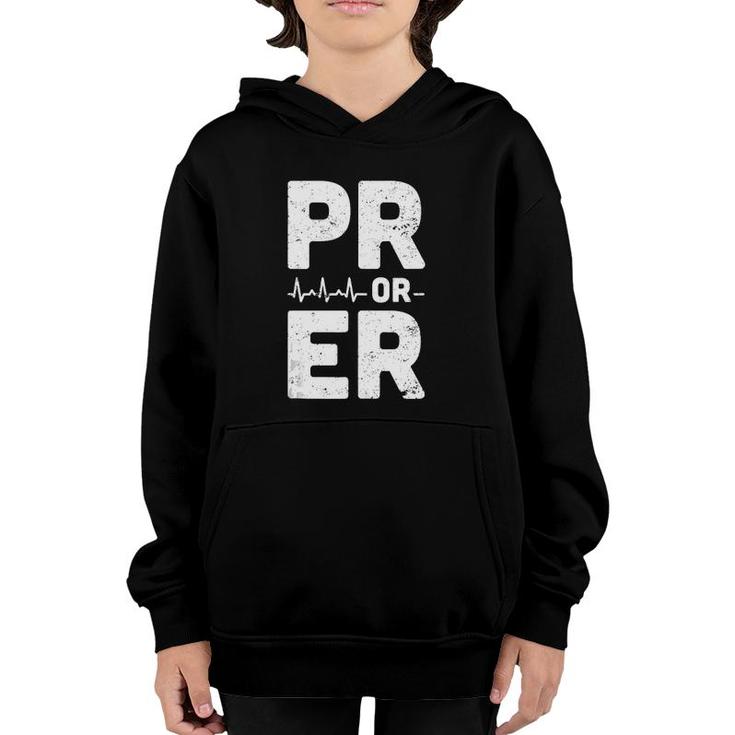 Mens Pr Or Er Heartbeat Personal Record Funny Weightlifting  Youth Hoodie