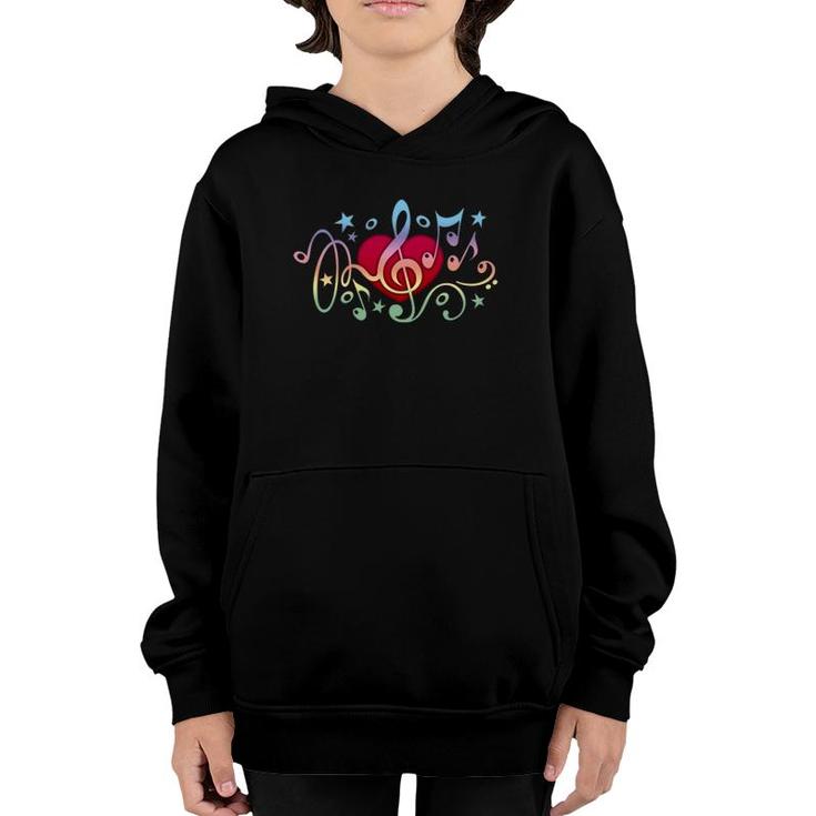 Music Heart Treble Clef Musical Notes Bass Sound Party Choir Youth Hoodie