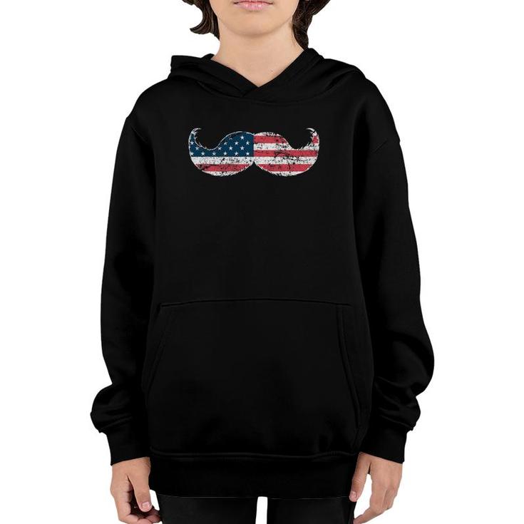 Mustache Silhouette American Flag Funny Usa July 4Th Youth Hoodie
