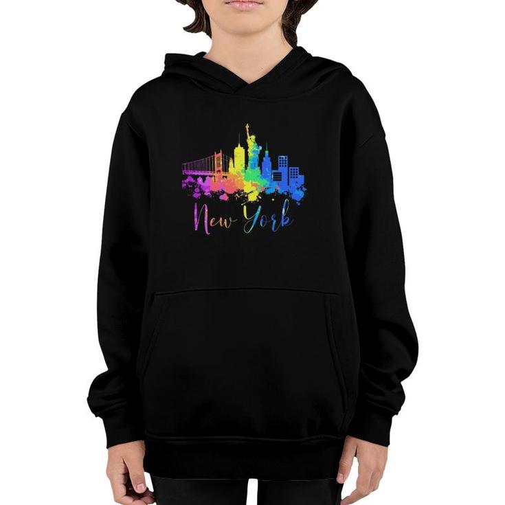 New York Skyline Watercolor Souvenir Gift Liberty Big Apple  Youth Hoodie