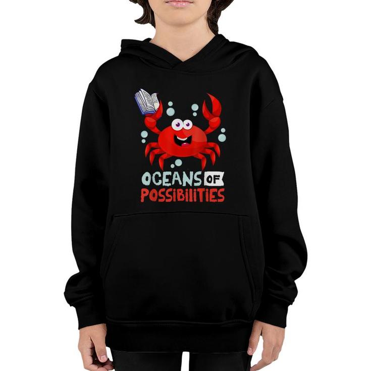 Oceans Of Possibilities Summer Reading 2022  Crab  Youth Hoodie