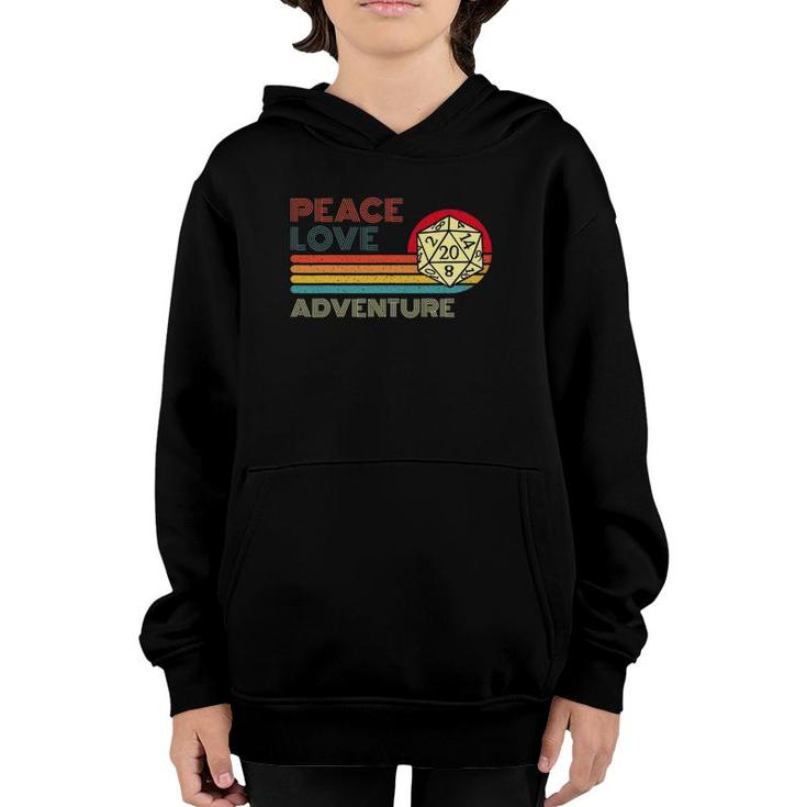 Peace Love Adventure Retro Vintage Sunset Dungeons D20 Gamer Youth Hoodie