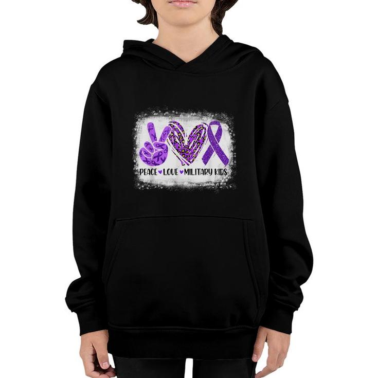 Peace Love Military Kids Purple Up For Military Child Month  Youth Hoodie