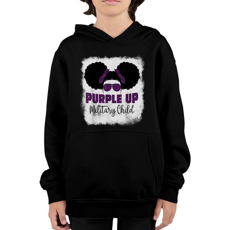Purple Up For Kids Military Child Month Messy Bun Bleached  Youth Hoodie