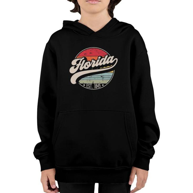 Retro Florida Home State Fl Cool 70S Style Sunset Youth Hoodie