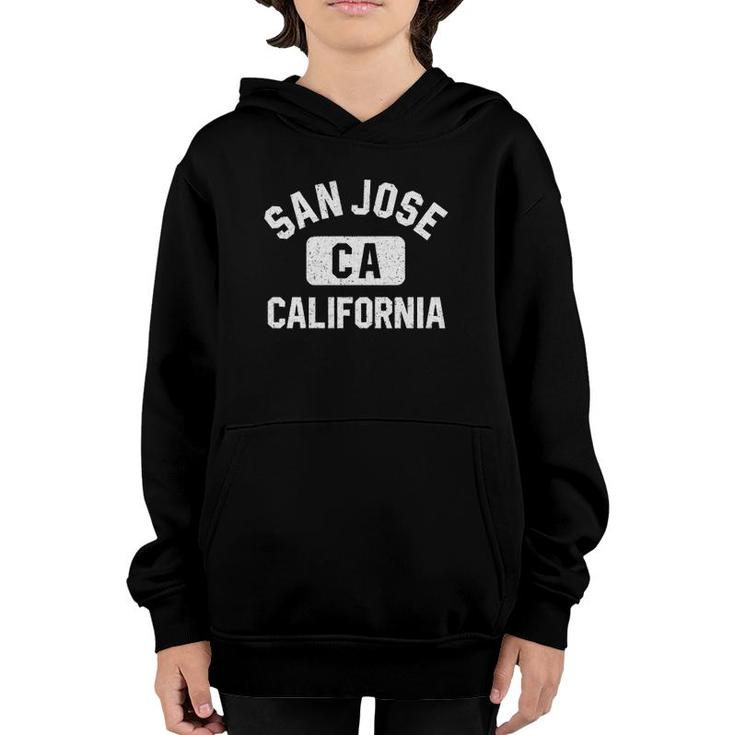 San Jose Ca California Gym Style Distressed White Print  Youth Hoodie