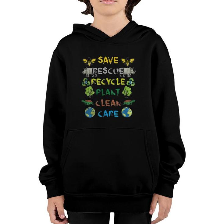 Save Bees Rescue Animals Recycle Plastic Earth Day Version Youth Hoodie
