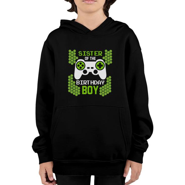 Sister Of The Birthday Boy Matching Video Gamer Green Youth Hoodie