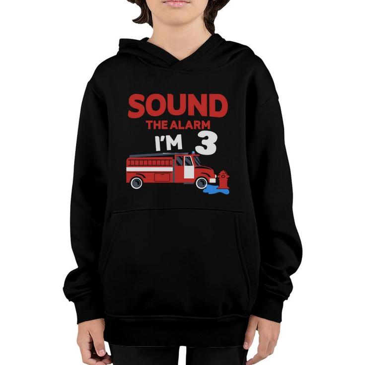 Sound The Alarm I Am Three Years Old And I Have A 3Rd Birthday Party With The Desire To Be A Firefighter Youth Hoodie
