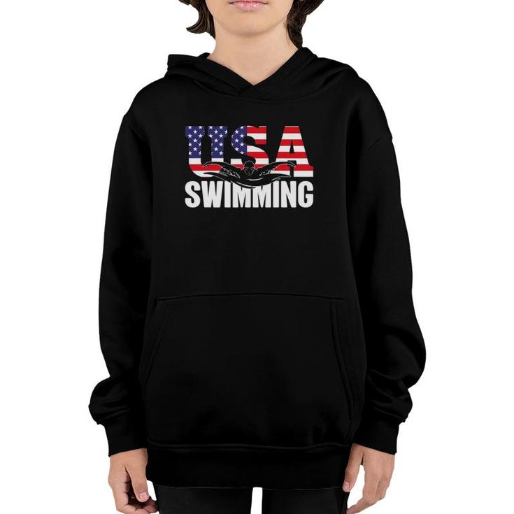 Swimming Us American Flag Water Swimmer & Swim Youth Hoodie