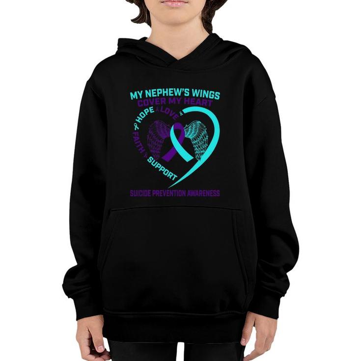 Teal Purple Suicide Prevention Awareness Nephew Heart Wings Youth Hoodie