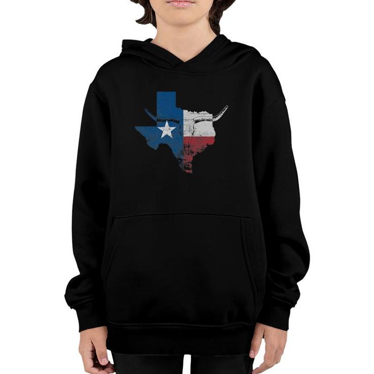 Texas Flag  Vintage Texas Flag Longhorn Skull Retro Tx Youth Hoodie
