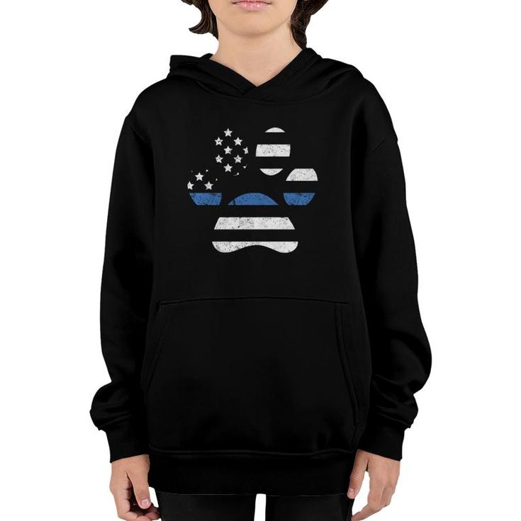 Thin Blue Line K9 Dog Paw Police Officer Family Gift Youth Hoodie