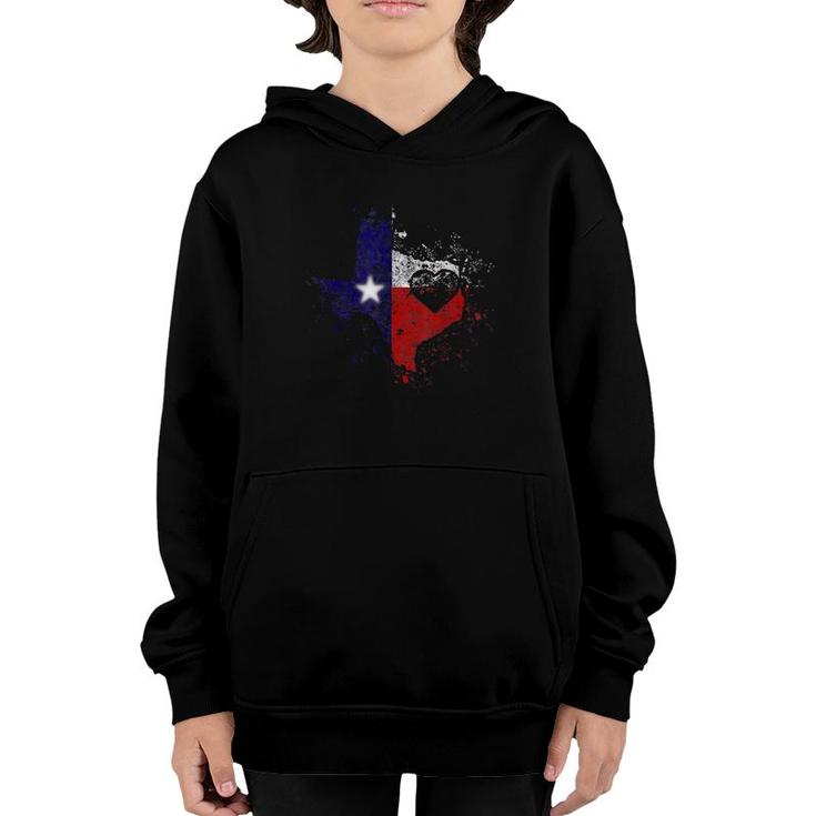 Tx State Tee Gift Distressed Retro Home Heart Texas Map Flag Youth Hoodie
