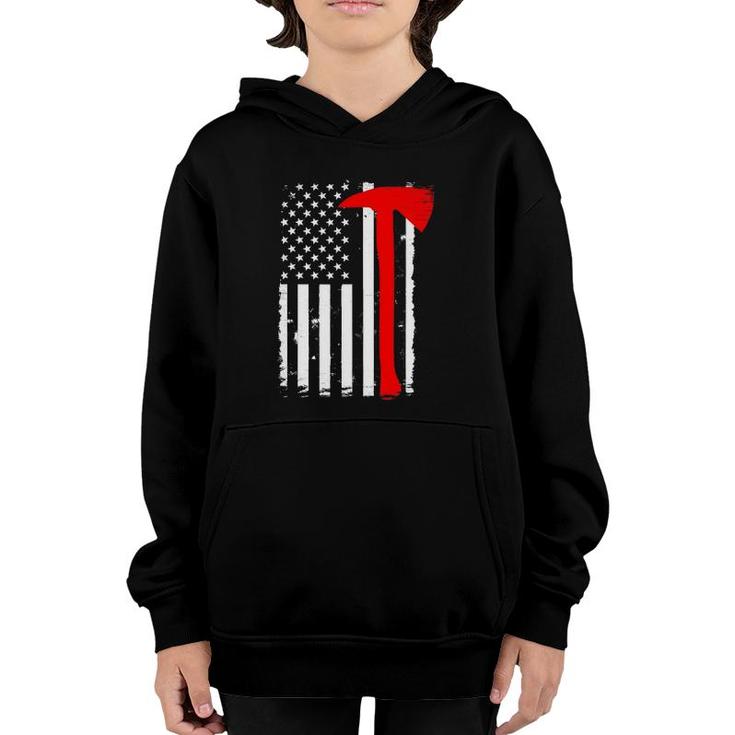 Usa Flag Axe Vintage Firefighter Thin Red Line Fireman Gift Youth Hoodie