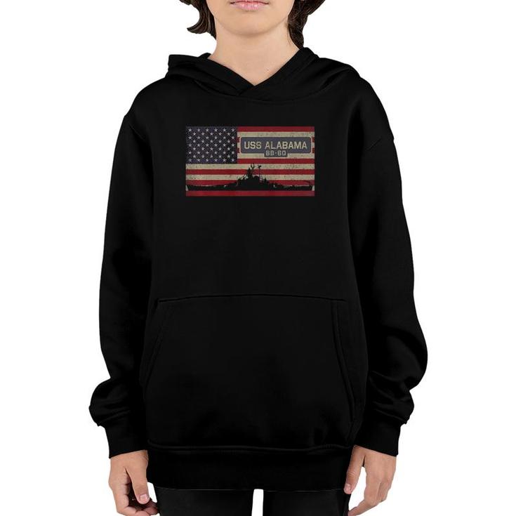 Uss Alabama Bb-60 Battleship Gift Usa American Flag Youth Hoodie
