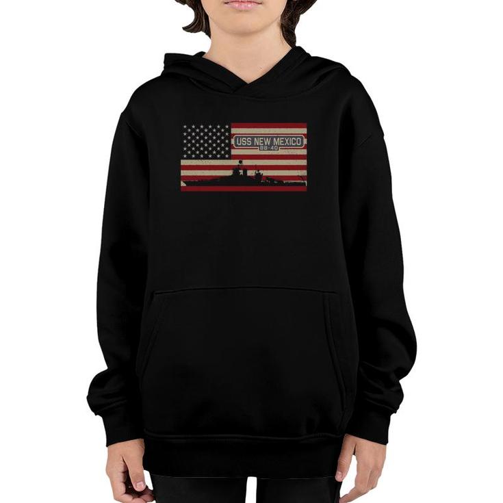 Uss New Mexico Bb-40 Battleship Gift Usa American Flag Youth Hoodie