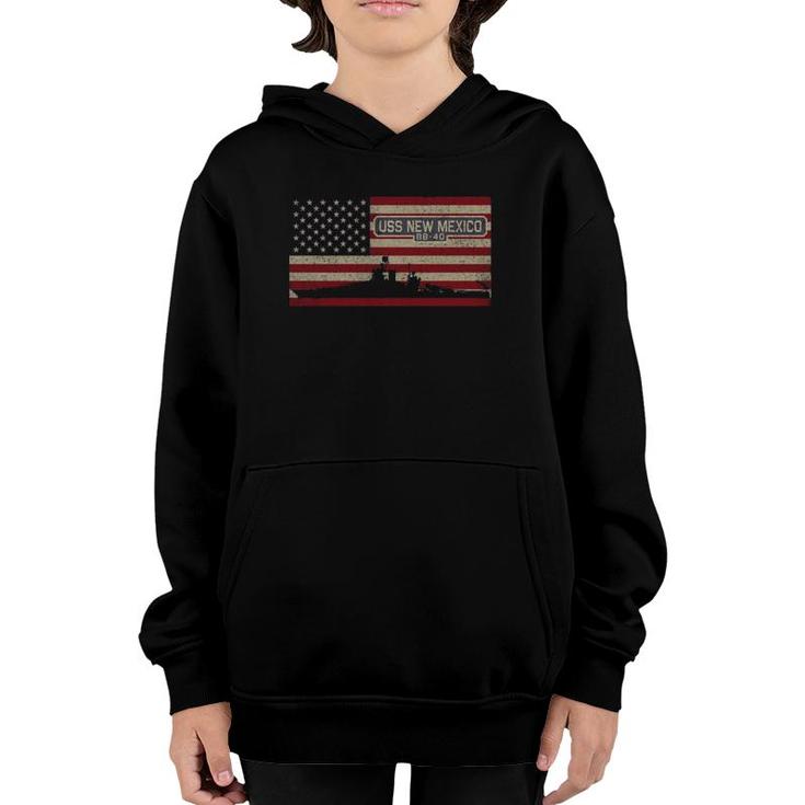Uss New Mexico Bb-40 Battleship Vintage Usa American Flag Gift Youth Hoodie