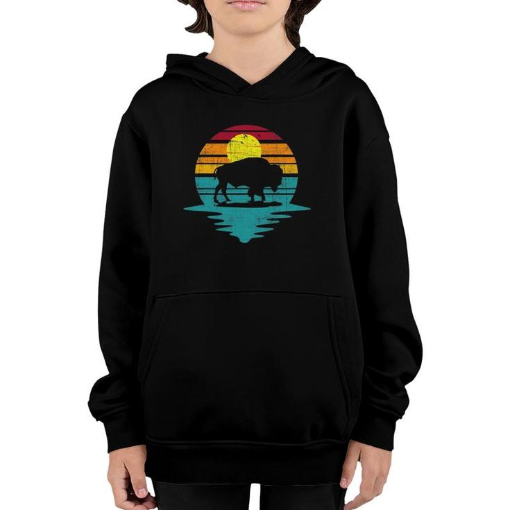 Vintage American Bison Buffalo Lover Wildlife Outdoor Sunset Youth Hoodie