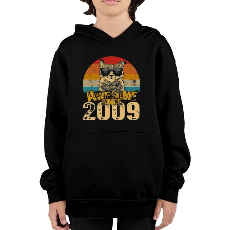 Vintage Distressed Awesome Since 2009 13 Years Old Cat Mom Youth Hoodie
