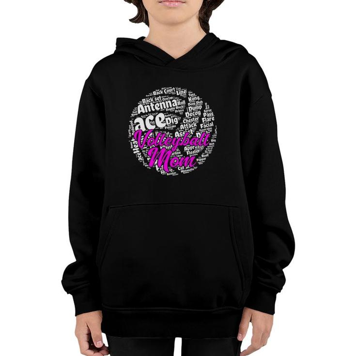 Volleyball Mom Terminology Glossary Word Cloud Shapecloud Youth Hoodie