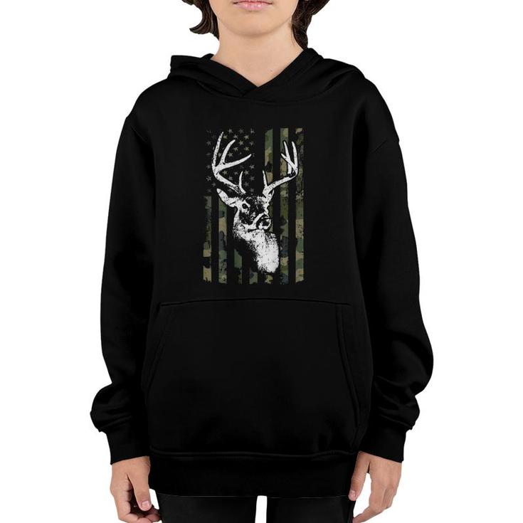Whitetail Buck Deer Hunting Usa Camouflage Flag - On Back Youth Hoodie