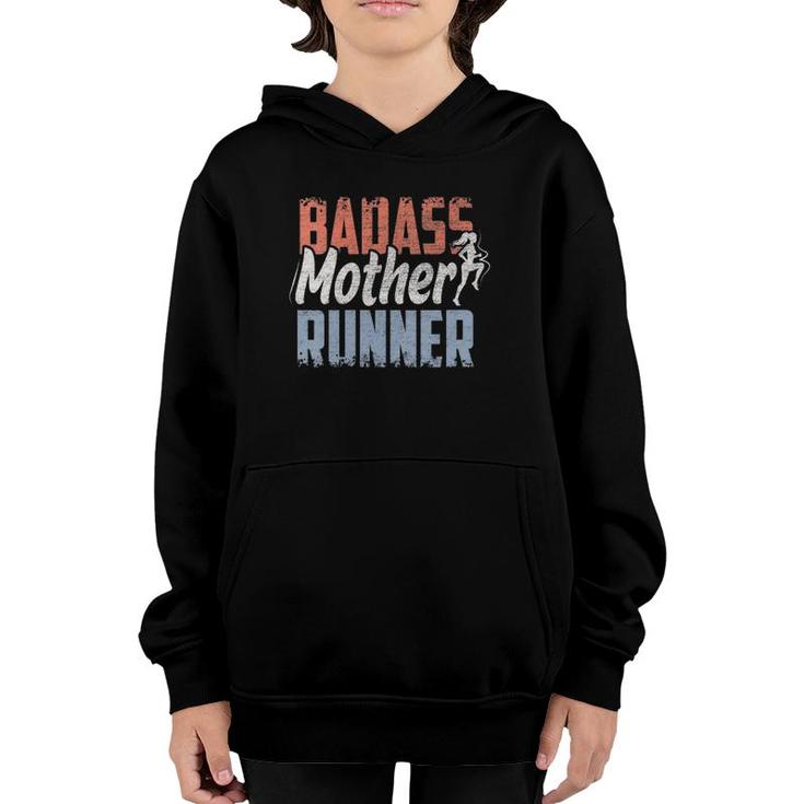 Womens Badass Mother Runner Funny Running & Cardio Gift V-Neck Youth Hoodie