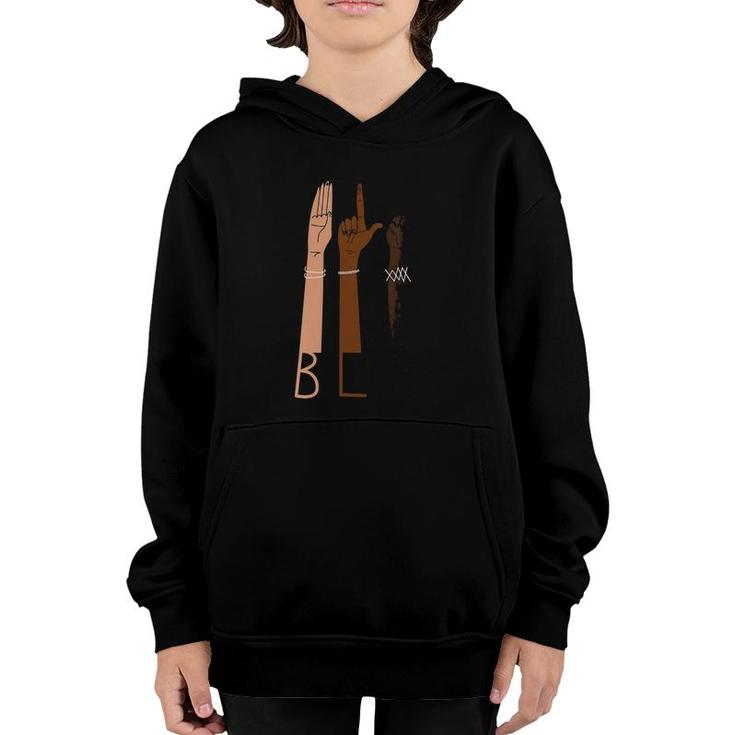 Womens Blm Design With Asl Sign Language Hands Black Lives Matter Youth Hoodie