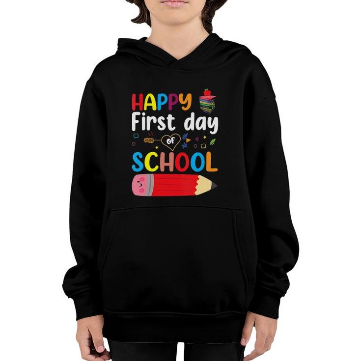 Womens Happy First Day Of School Teacher Student V-Neck Youth Hoodie