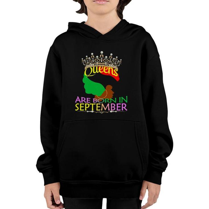 Womens Queens Are Born In September - Black Afro Women Birthday Youth Hoodie