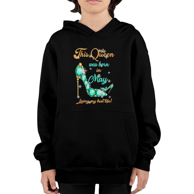 Womens This Queen Was Born In May V-Neck Youth Hoodie
