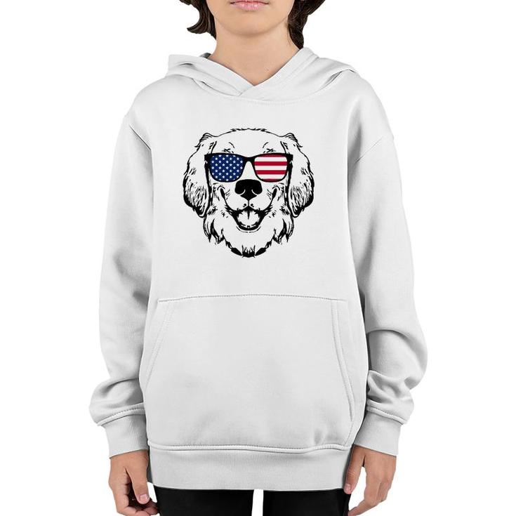 4Th Of July Golden Retriever Us American Flag - July Fourth Youth Hoodie