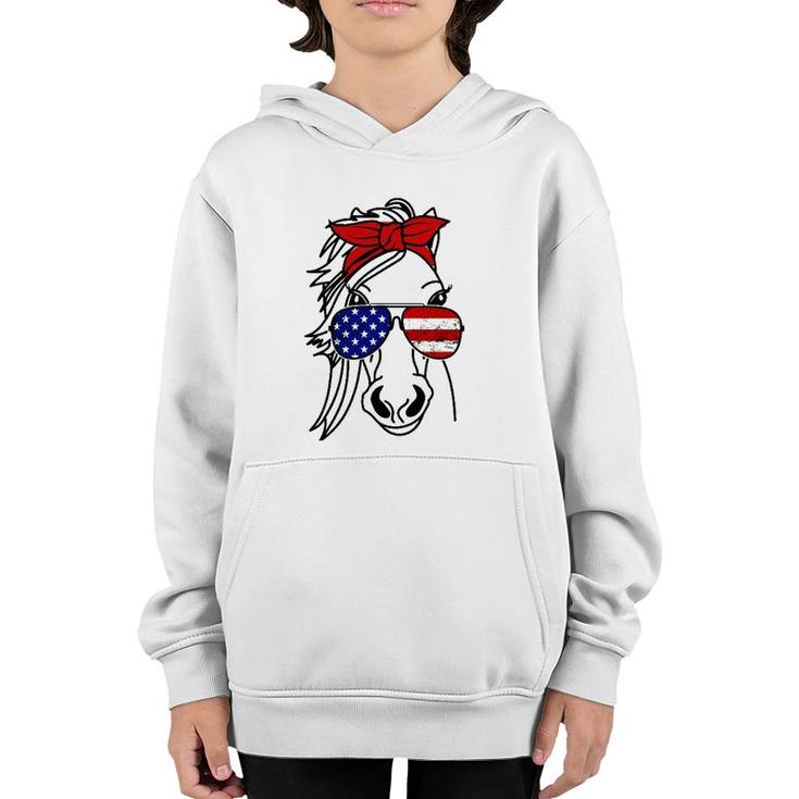 4Th Of July Patriotic Horse American Flag Sunglasses Youth Hoodie
