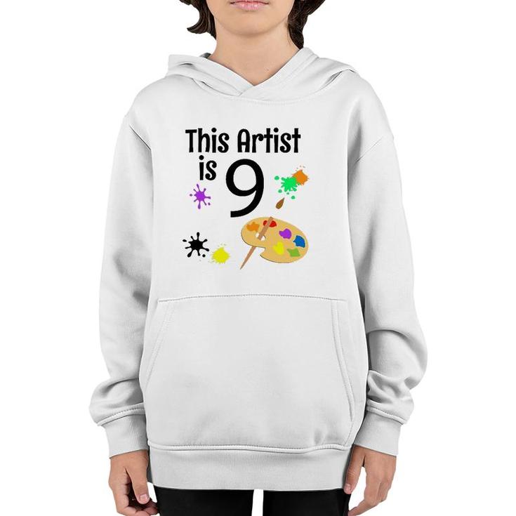 9 Years Old Art Painting Birthday Party 9Th Birthday  Youth Hoodie