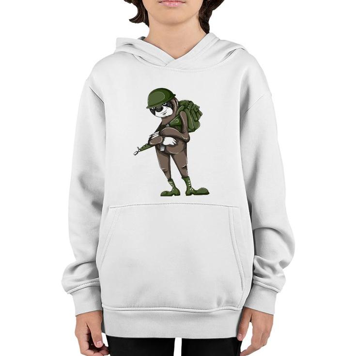 Army Sloth Animal Lover Youth Hoodie