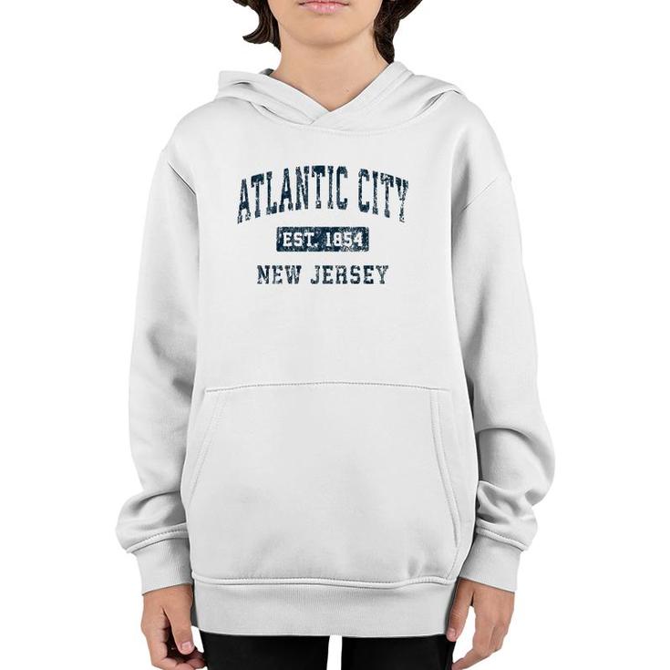 Atlantic City New Jersey Nj Vintage Sports Design Navy Print  Youth Hoodie