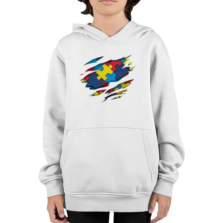 Autism Awareness Power Superhero Puzzle Piece Gift Youth Hoodie