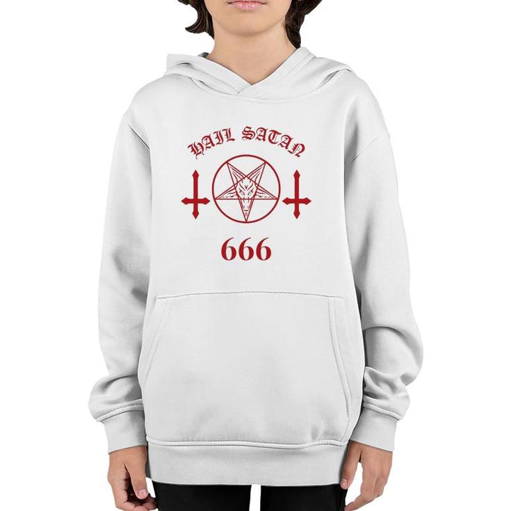 Blood Red Satanic Pentagram Hail Satan 666 Upside Down Cross  Youth Hoodie