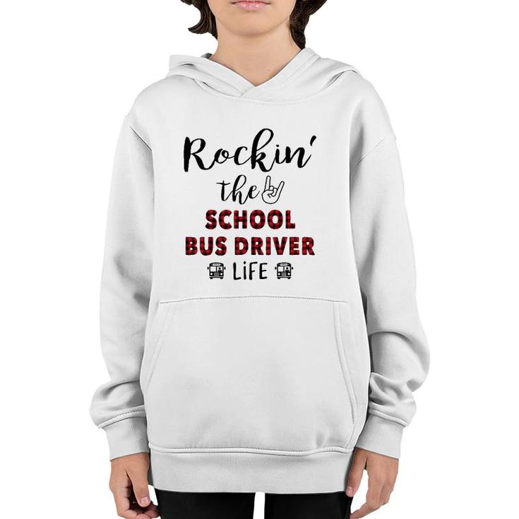 Buffalo Plaid Rockin The School Bus Driver Life Youth Hoodie