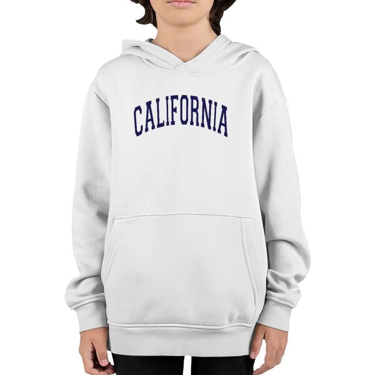 California Varsity Style Navy Blue Text Youth Hoodie