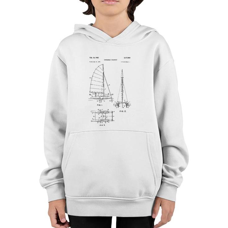 Catamaran Sailboat Blueprint - Old Sailing Boat Ocean Youth Hoodie