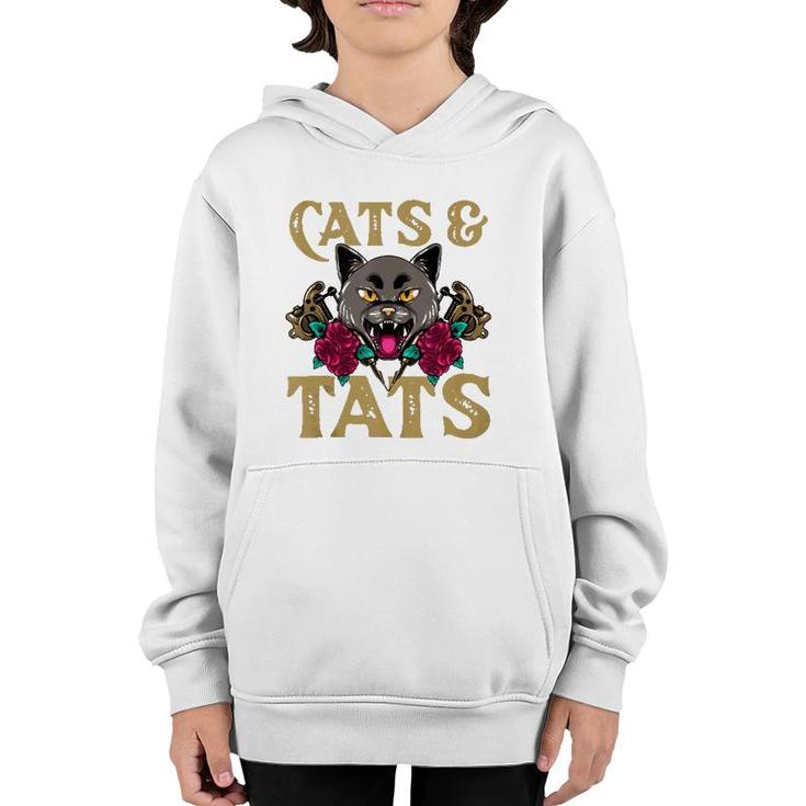 Cats And Tats  Funny Ink Tattoo Gun Cat Lover Gift  Youth Hoodie