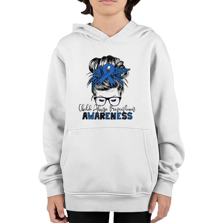 Child Abuse Prevention Awareness Messy Hair Bun Youth Hoodie