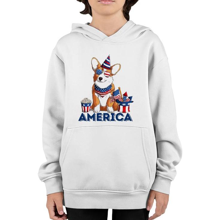 Corgi Dog American Flag Sunglasses Patriotic 4Th July Merica Youth Hoodie