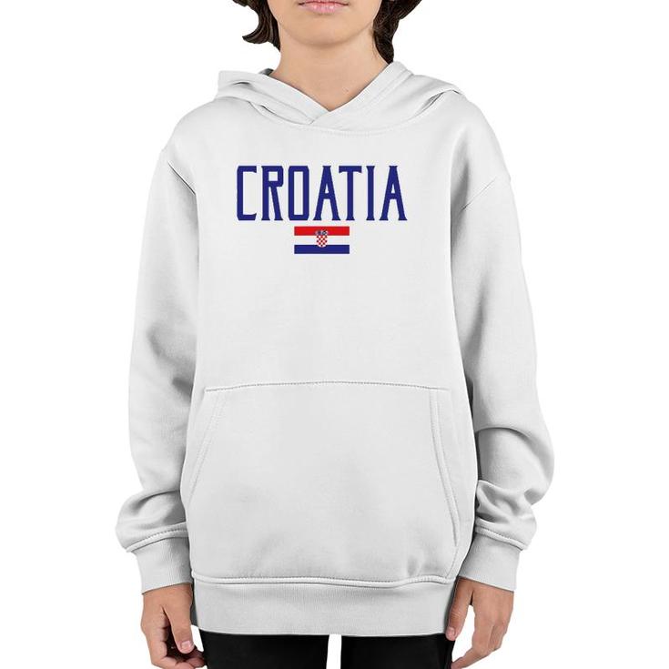 Croatia Flag Vintage Blue Text Youth Hoodie