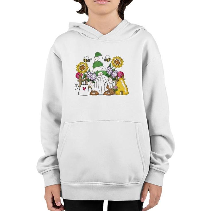 Cute Flower Garden Gnome With Bees And Flowers Gift Gardener Youth Hoodie