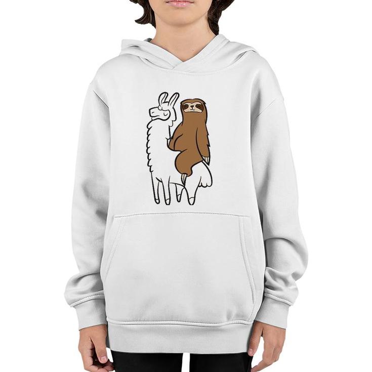 Cute Sloth Riding On Llama Love Llama And Sloths Youth Hoodie